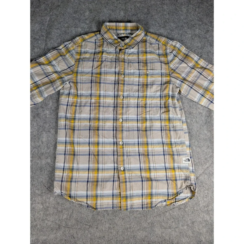 The‎ North Face Mens Plaid Button Down Shirt Tan Yellow Long Sleeve Outdoors